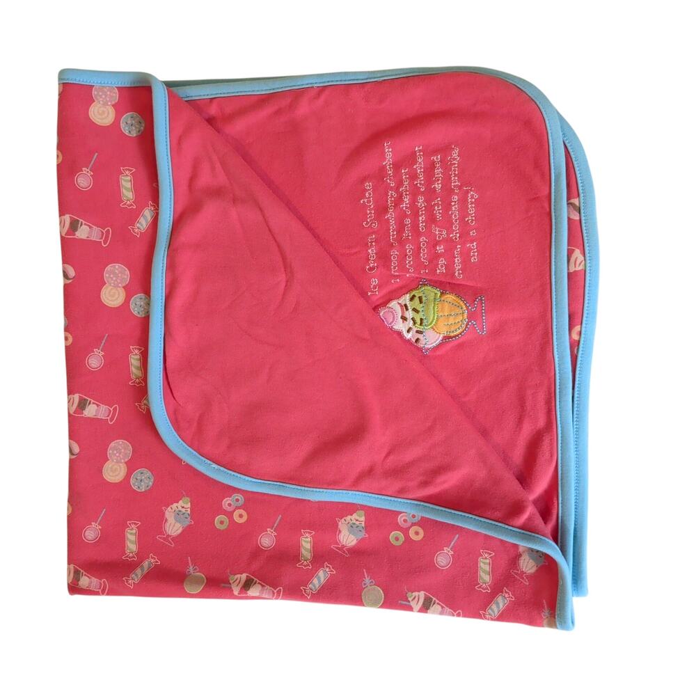 Vtg Gymboree Sweet Thing Ice Cream Sundae Baby Blanket Pink 100% Cotton 2006